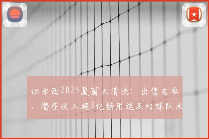 切尔西2025夏窗大清洗：出售名单、潜在收入超3亿镑用途及对球队未来影响全解析